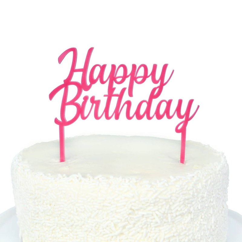 Pink Acrylic Happy Birthday Cake Topper