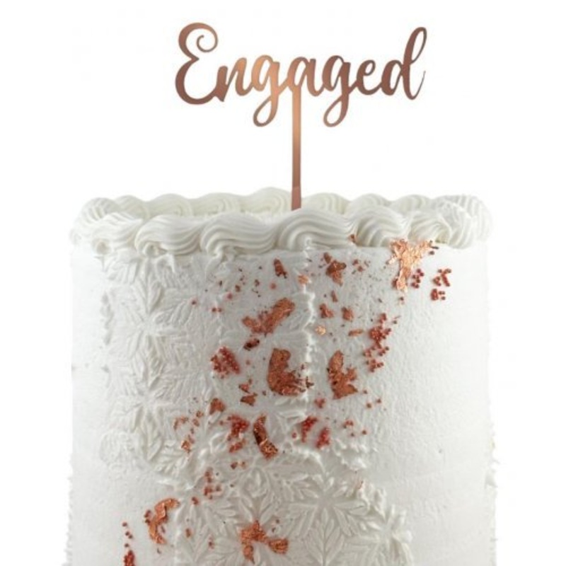 Rose Gold Acrylic Mirror Cake Topper - Engaged