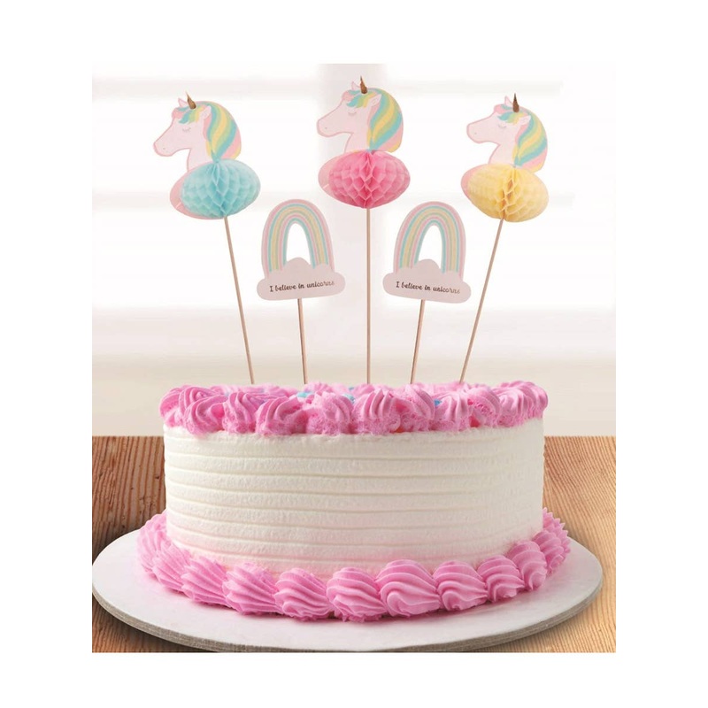 Unicorn Pastel 12 Pack Honeycomb Cake Toppers