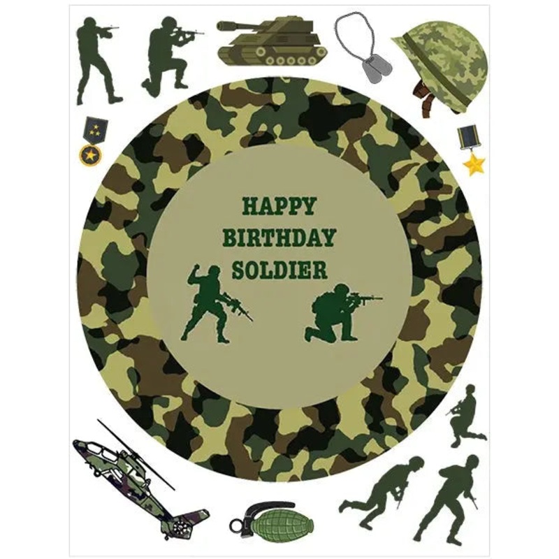 Army Edible Cake Image with FREE Edible Icons