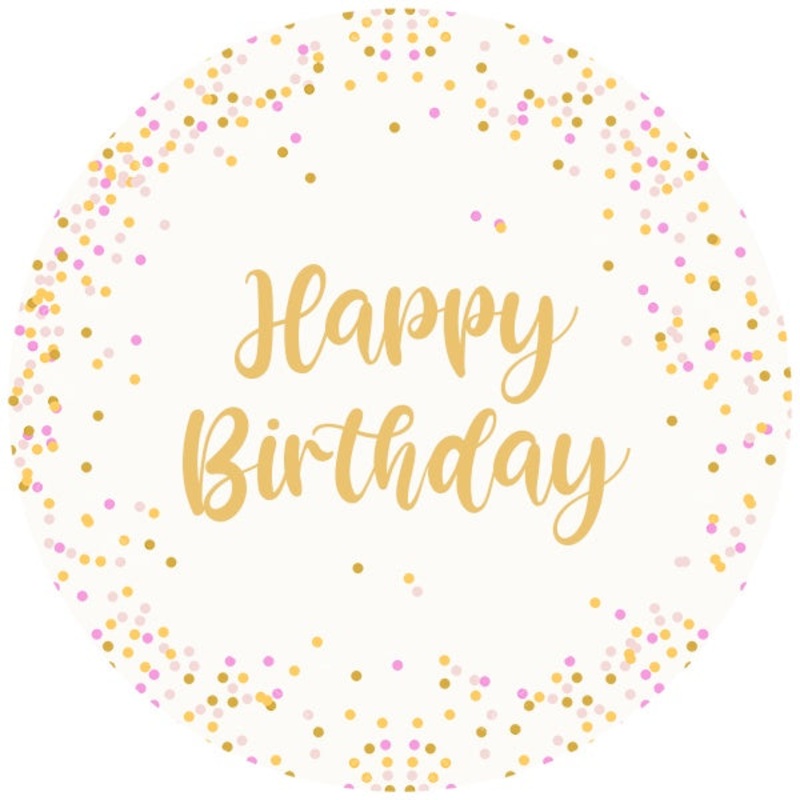 Pink & Gold Happy Birthday Edible Cake Image