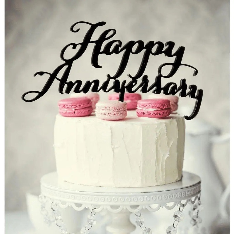 Black Happy Anniversary Cake Topper