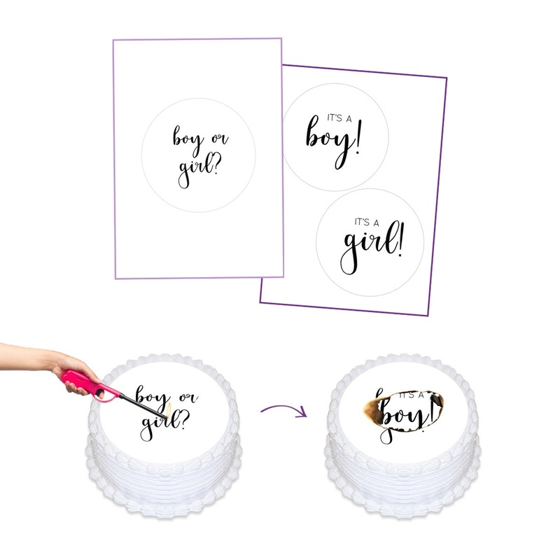 Black & White Gender Reveal Burnaway Edible Cake Image Set