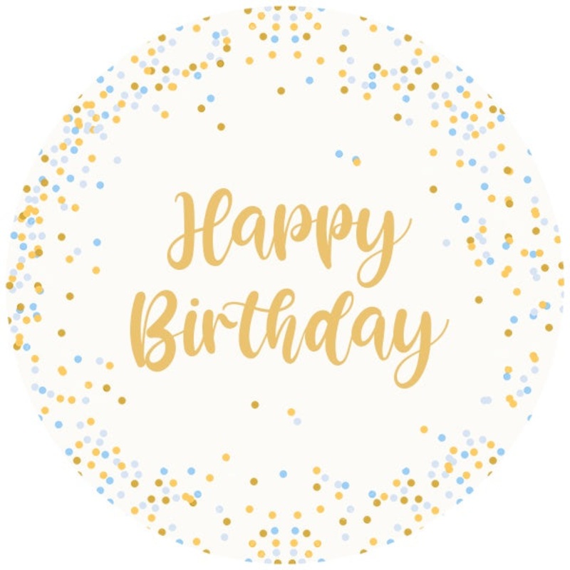 Blue & Gold Happy Birthday Edible Cake Image