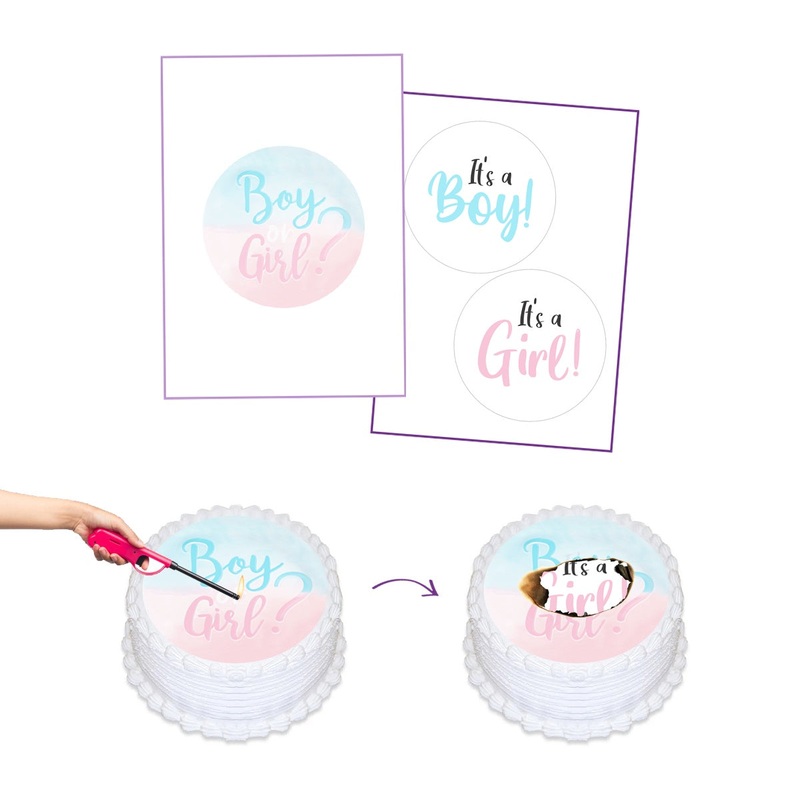 Boy or Girl Gender Reveal Burnaway Edible Cake Image Set