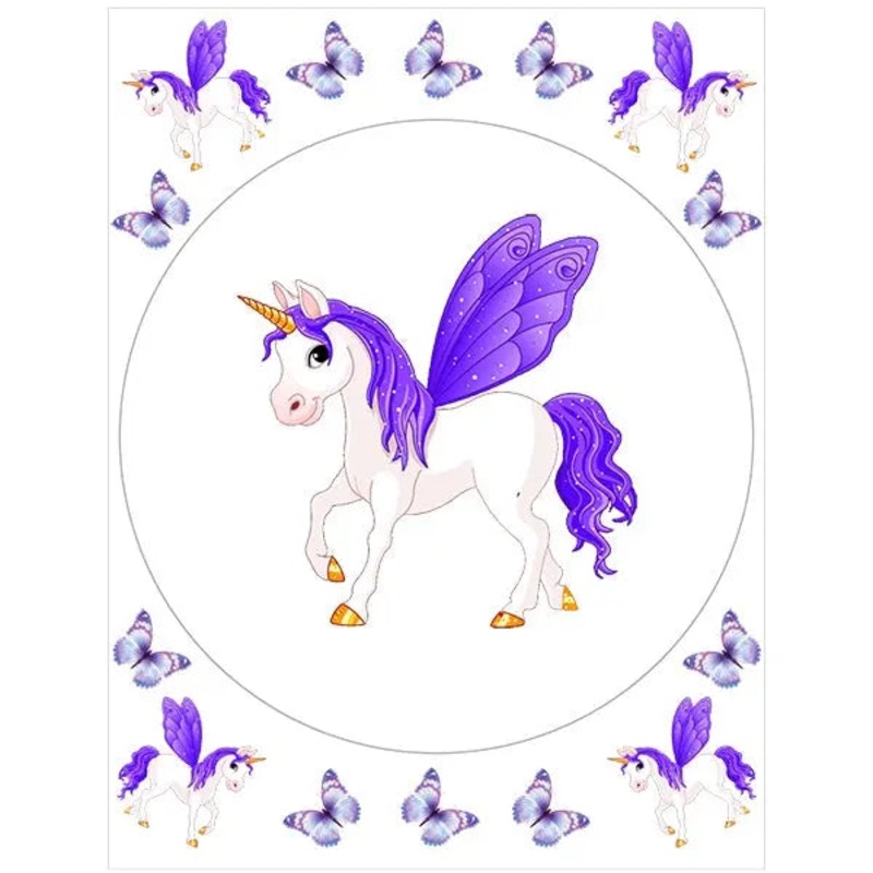 Fairy Unicorn Edible Cake Image with FREE Edible Icons