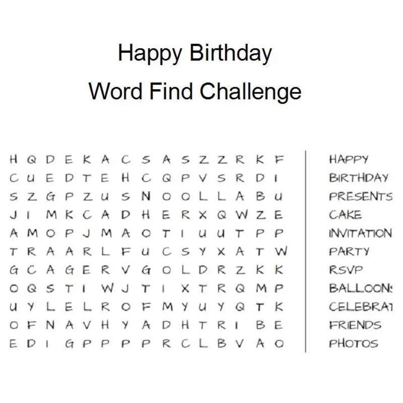 Happy Birthday Word Find Challenge Edible Cake Image