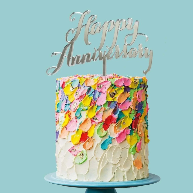 Mirror Happy Anniversary Cake Topper