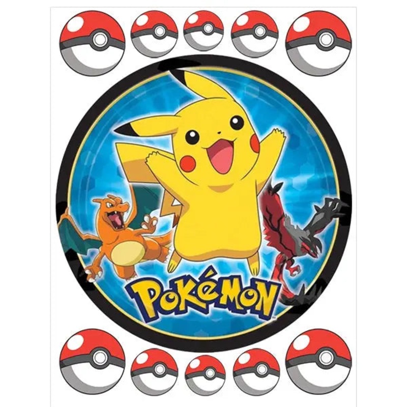 Pokemon Edible Cake Image with FREE Edible Icons