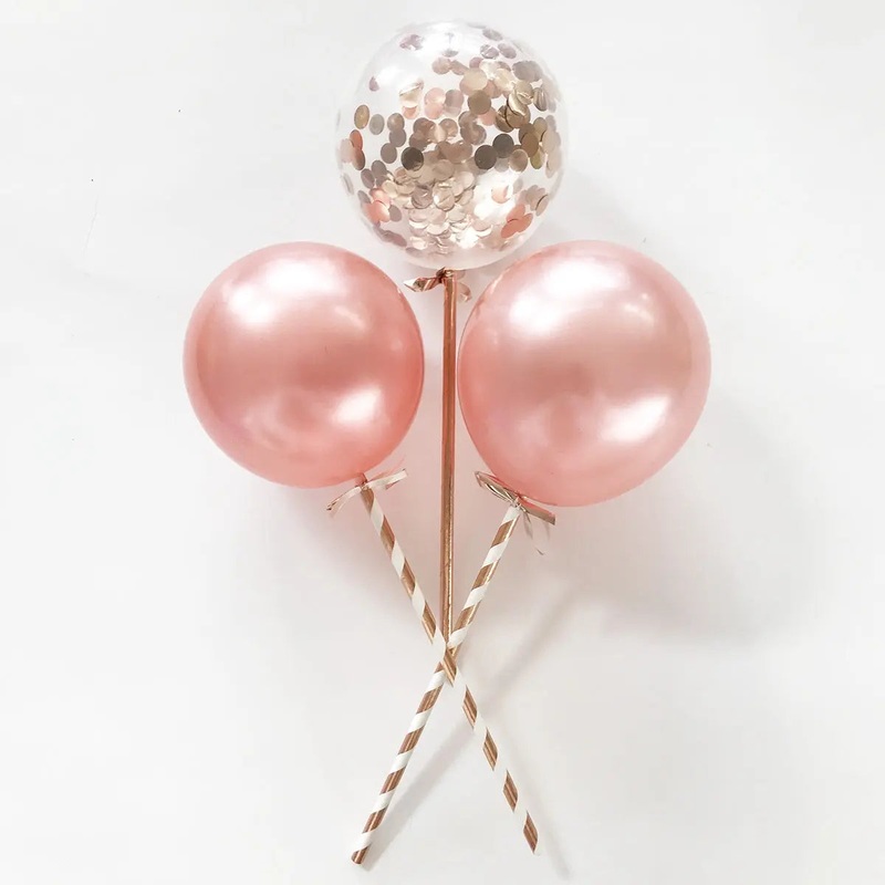 Rose Gold Confetti Balloon Cake Topper Set