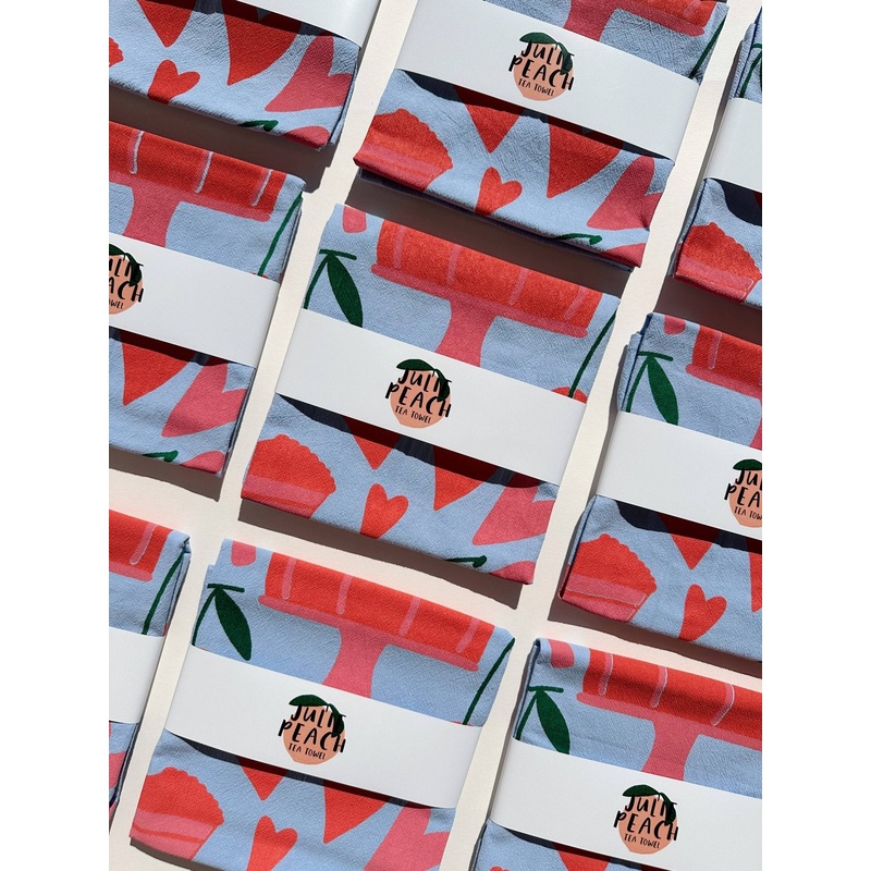 Cake on Blue Tea Towel