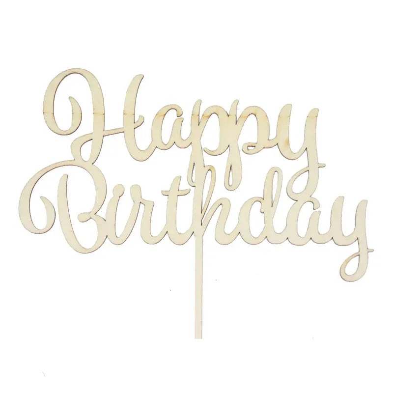 Natural Wood Happy Birthday Cake Topper