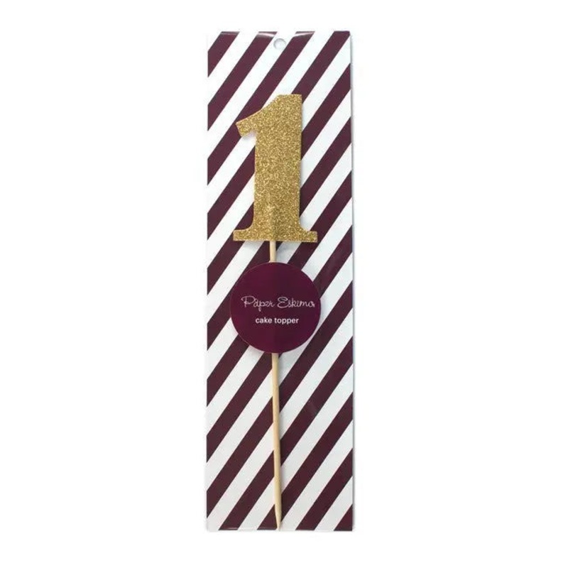 Paper Eskimo Gold Glitter Number 1 Cake Topper