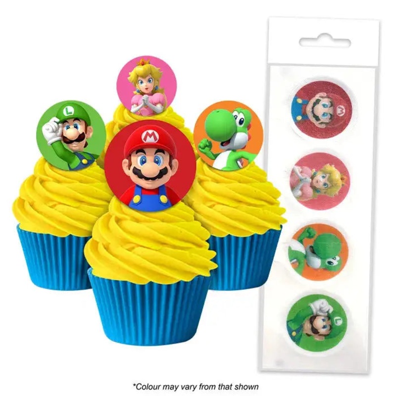 Super Mario Brothers Edible Wafer Cupcake Toppers - 16 Pkt