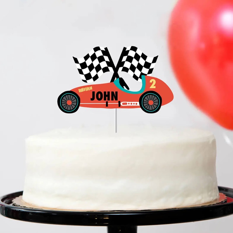 Vintage Race Car Customizable Cake Topper