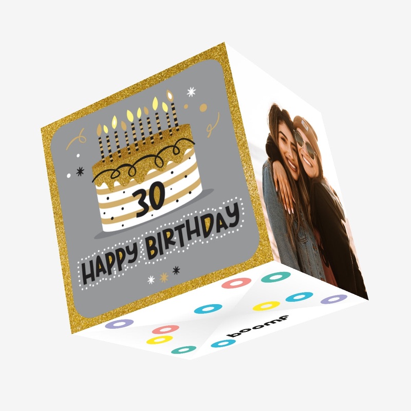 Golden Cake Happy 30th Birthday Confetti-exploding Greetings Card