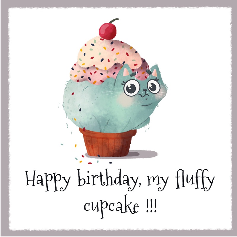 Happy Birthday Cat Fluffy Cupcake