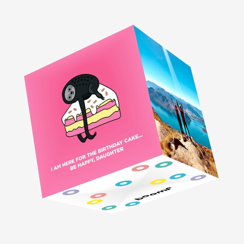 Happy Birthday Daughter Sloth Lying On A Pink Cake Confetti-exploding Greetings Card