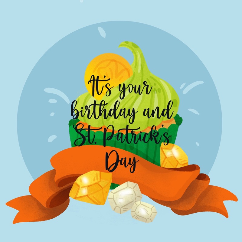 Happy Birthday Green Cupcake And Coins St. Patrick's Day Card