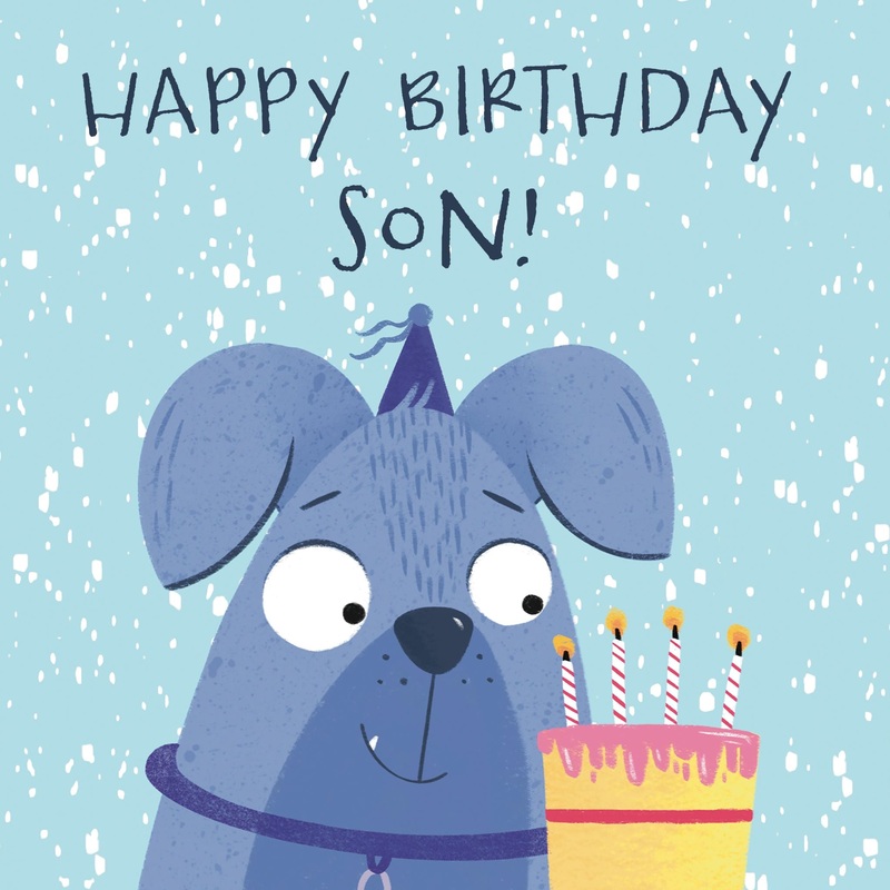 Happy Birthday Son Cute Dog And A Cake Card