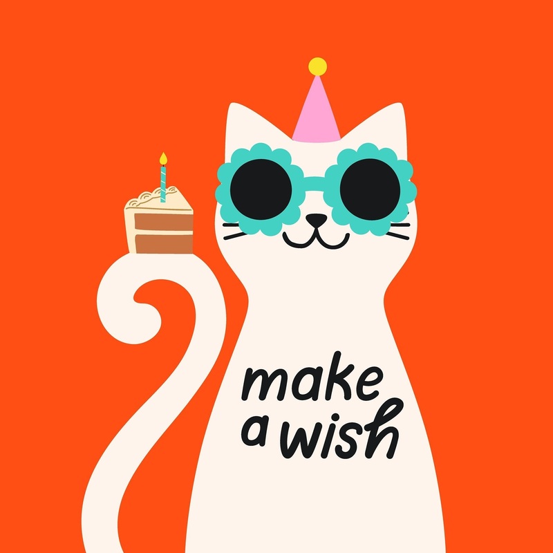 Make A Wish Cool Cat With A Cake Slice Birthday Card