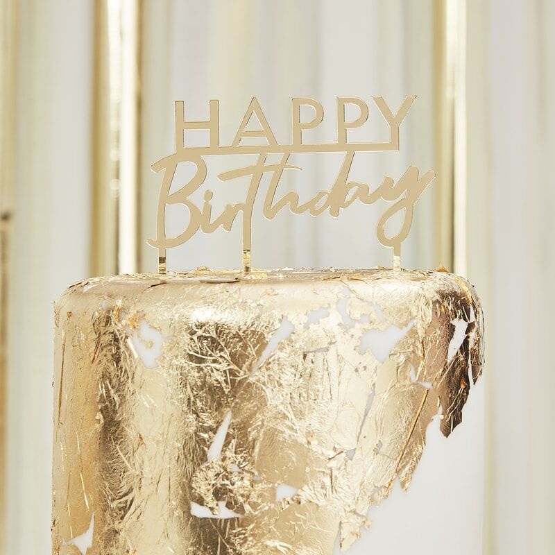Mix It Up - Gold Acrylic Happy Birthday Cake Topper