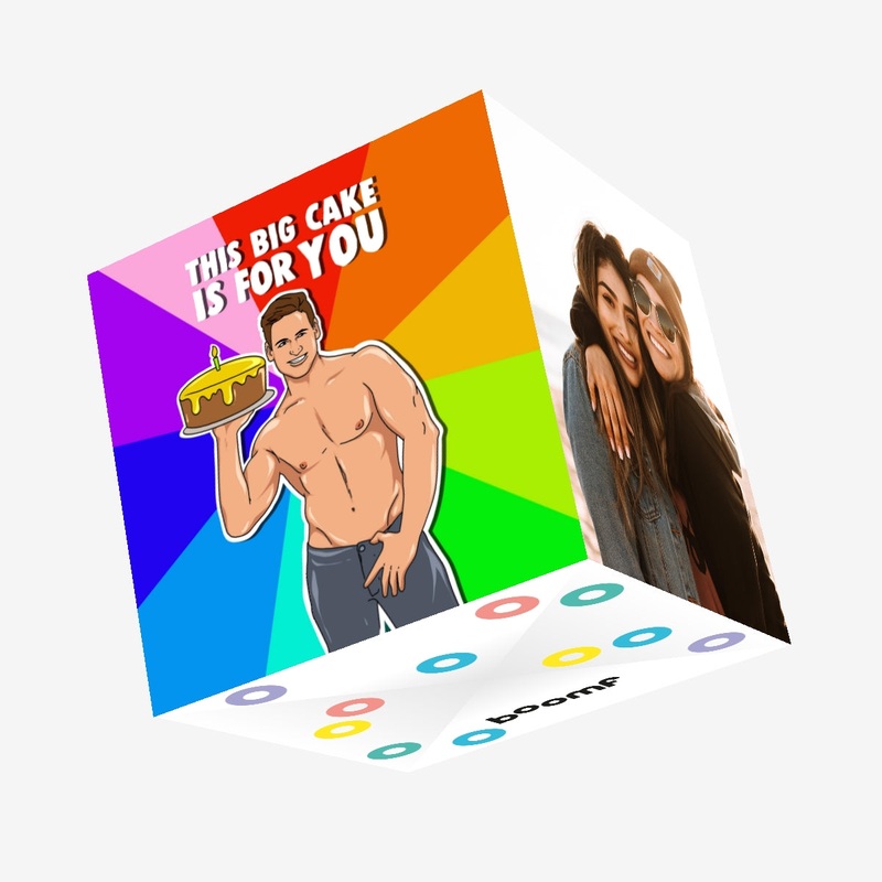 Sexy Man Happy Birthday Cake Confetti-exploding Greetings Card