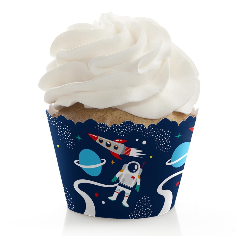 Blast Off to Outer Space - Rocket Ship Baby Shower or Birthday Party Decorations - Party Cupcake Wrappers - Set of 12
