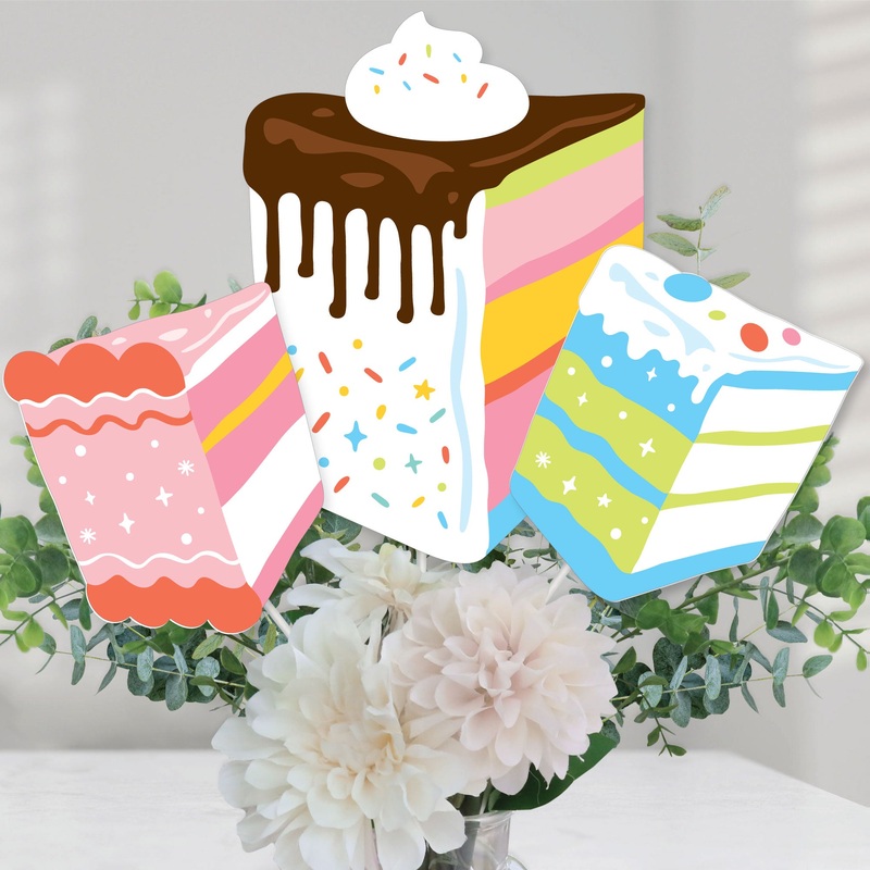 Cake Time - Happy Birthday Party Centerpiece Sticks - Table Toppers - Set of 15