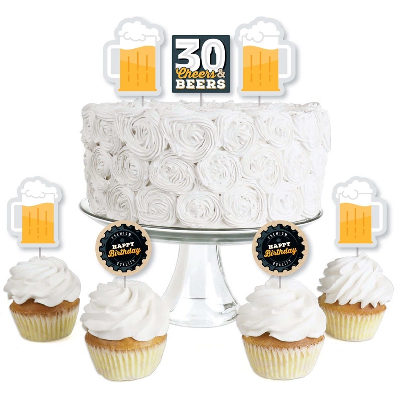 Cheers and Beers to 30 Years - Dessert Cupcake Toppers - 30th Birthday Party Clear Treat Picks - Set of 24