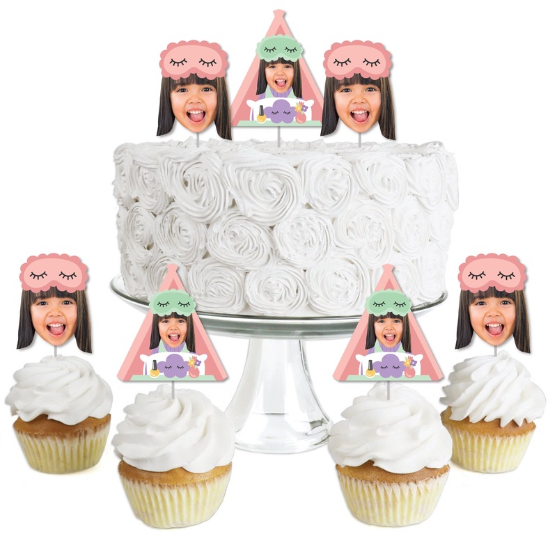Custom Photo Pajama Slumber Party - Girls Sleepover Birthday Party Dessert Cupcake Toppers - Fun Face Clear Treat Picks - Set of 24