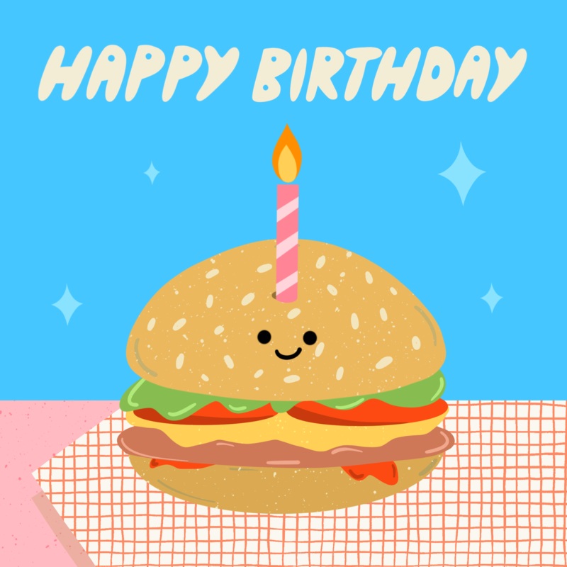 Cute Burger Cake Happy Birthday Card