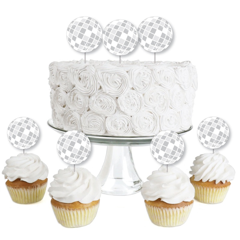 Disco Ball - Dessert Cupcake Toppers - Groovy Hippie Party Clear Treat Picks - Set of 24