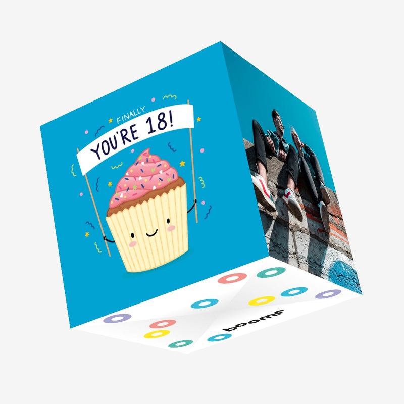 Finally You're 18 Cute Pink Cupcake Confetti-exploding Greetings Card