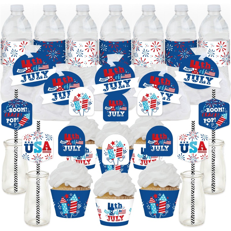 Firecracker 4th of July - Red, White and Royal Blue Party Favors and Cupcake Kit - Fabulous Favor Party Pack - 100 Pieces