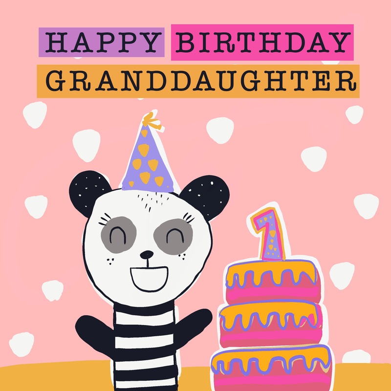 Happy 1st Birthday Granddaughter Cute Panda And A Cake