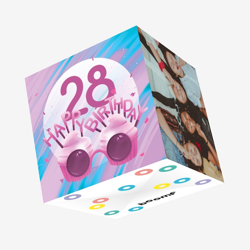 Happy 28th Birthday Cupcake Glasses Confetti-exploding Greetings Card