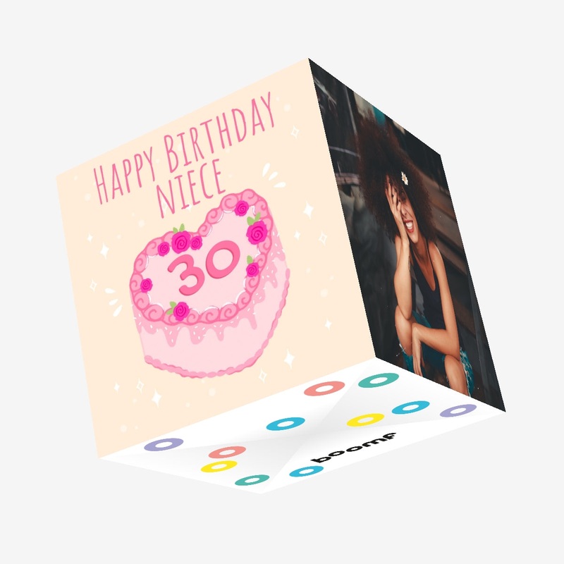 Happy 30th Birthday Cake Niece Confetti-exploding Greetings Card