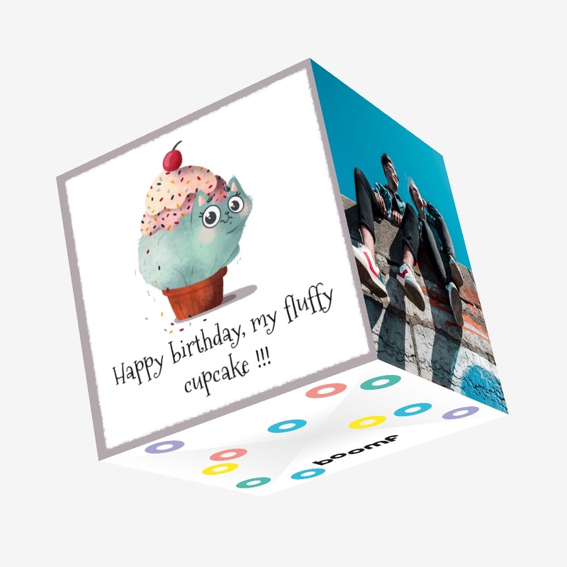 Happy Birthday Cat Fluffy Cupcake Confetti-exploding Greetings Card