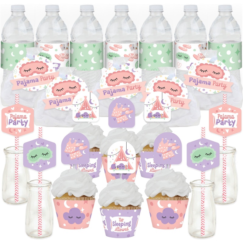 Pajama Slumber Party - Girls Sleepover Birthday Party Favors and Cupcake Kit - Fabulous Favor Party Pack - 100 Pieces
