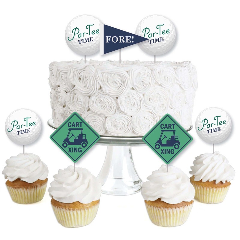 Par-Tee Time - Golf - Dessert Cupcake Toppers - Birthday or Retirement Party Clear Treat Picks - Set of 24