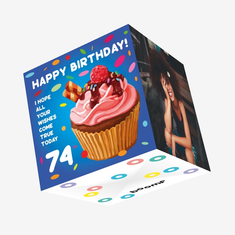 Sweet Cupcake Happy 74th Birthday Confetti-exploding Greetings Card