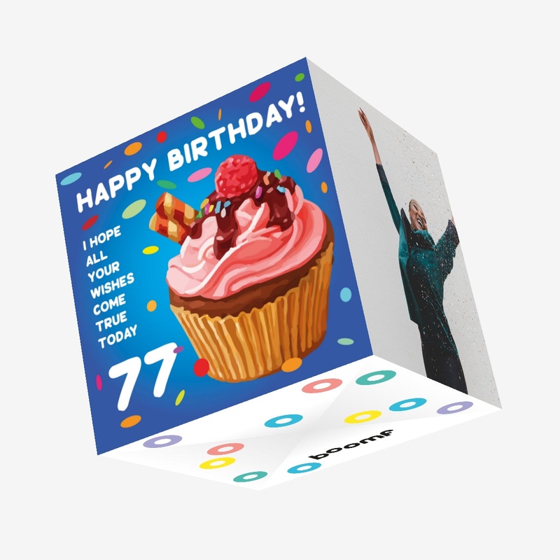 Sweet Cupcake Happy 77th Birthday Confetti-exploding Greetings Card