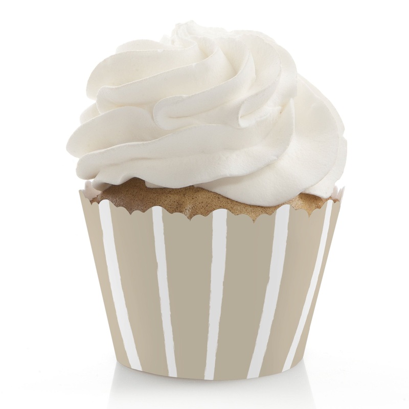 Tan Stripes - Simple Party Decorations - Party Cupcake Wrappers - Set of 12