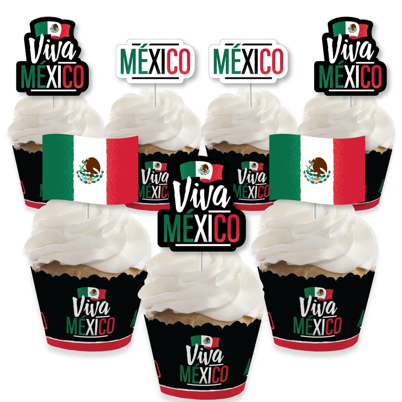 Viva Mexico - Cupcake Decoration - Mexican Independence Day Party Cupcake Wrappers and Treat Picks Kit - Set of 24