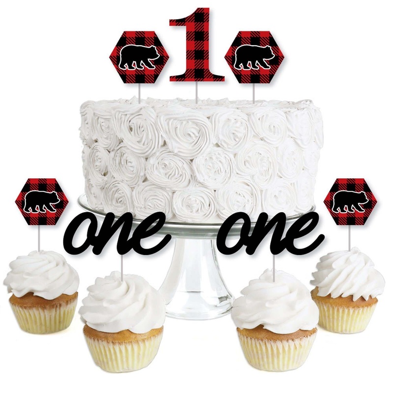 1st Birthday Lumberjack - Channel The Flannel - Dessert Cupcake Toppers - Buffalo Plaid First Birthday Party Clear Treat Picks - Set of 24