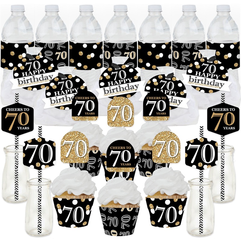 Adult 70th Birthday - Gold - Birthday Party Favors and Cupcake Kit - Fabulous Favor Party Pack - 100 Pieces