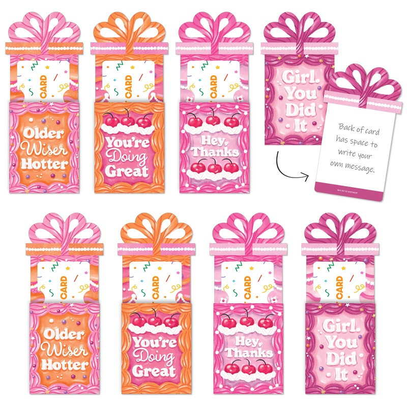 Assorted Hot Girl Bday - Vintage Cake Birthday Party Money and Gift Card Sleeves - Nifty Gifty Card Holders - Set of 8