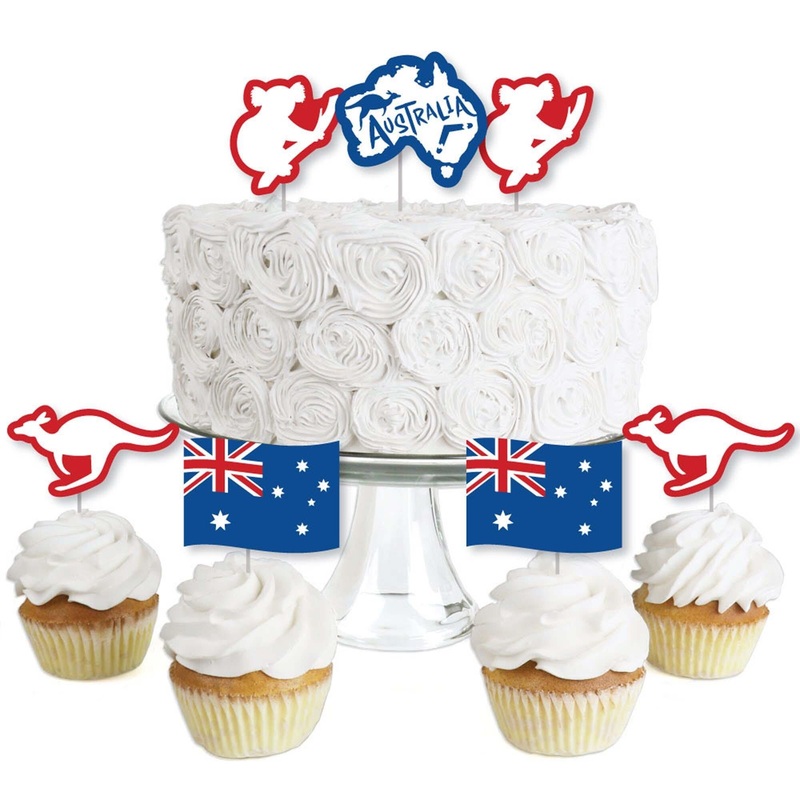 Australia Day - Dessert Cupcake Toppers - G'Day Mate Aussie Party Clear Treat Picks - Set of 24