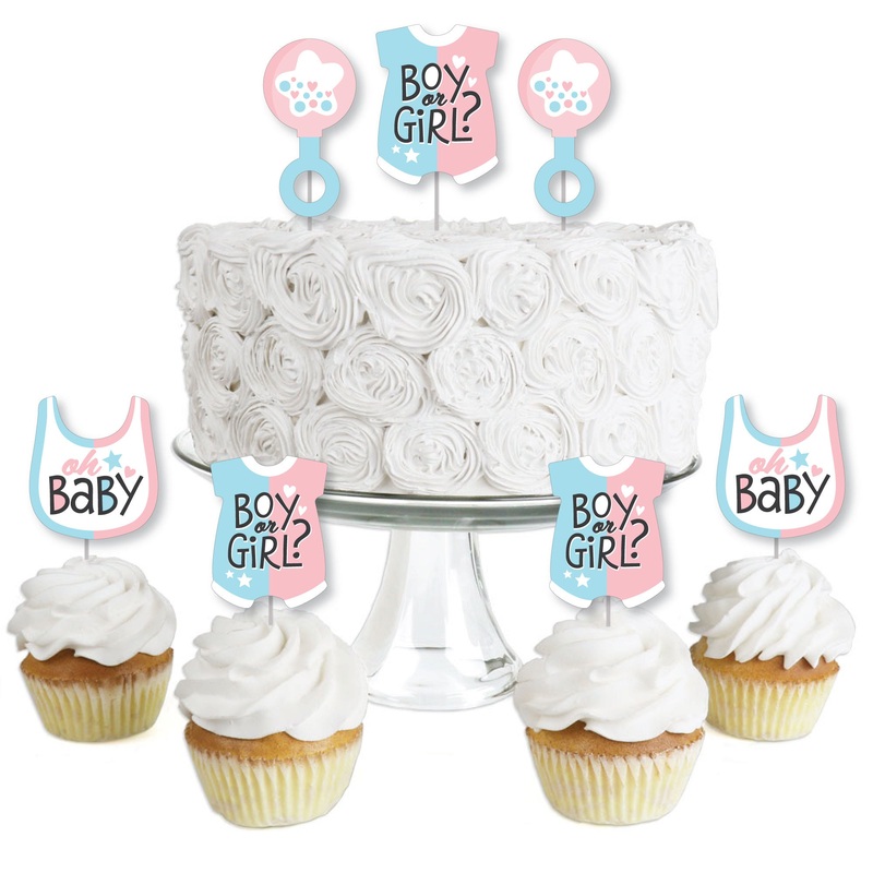 Baby Gender Reveal - Dessert Cupcake Toppers - Team Boy or Girl Party Clear Treat Picks - Set of 24